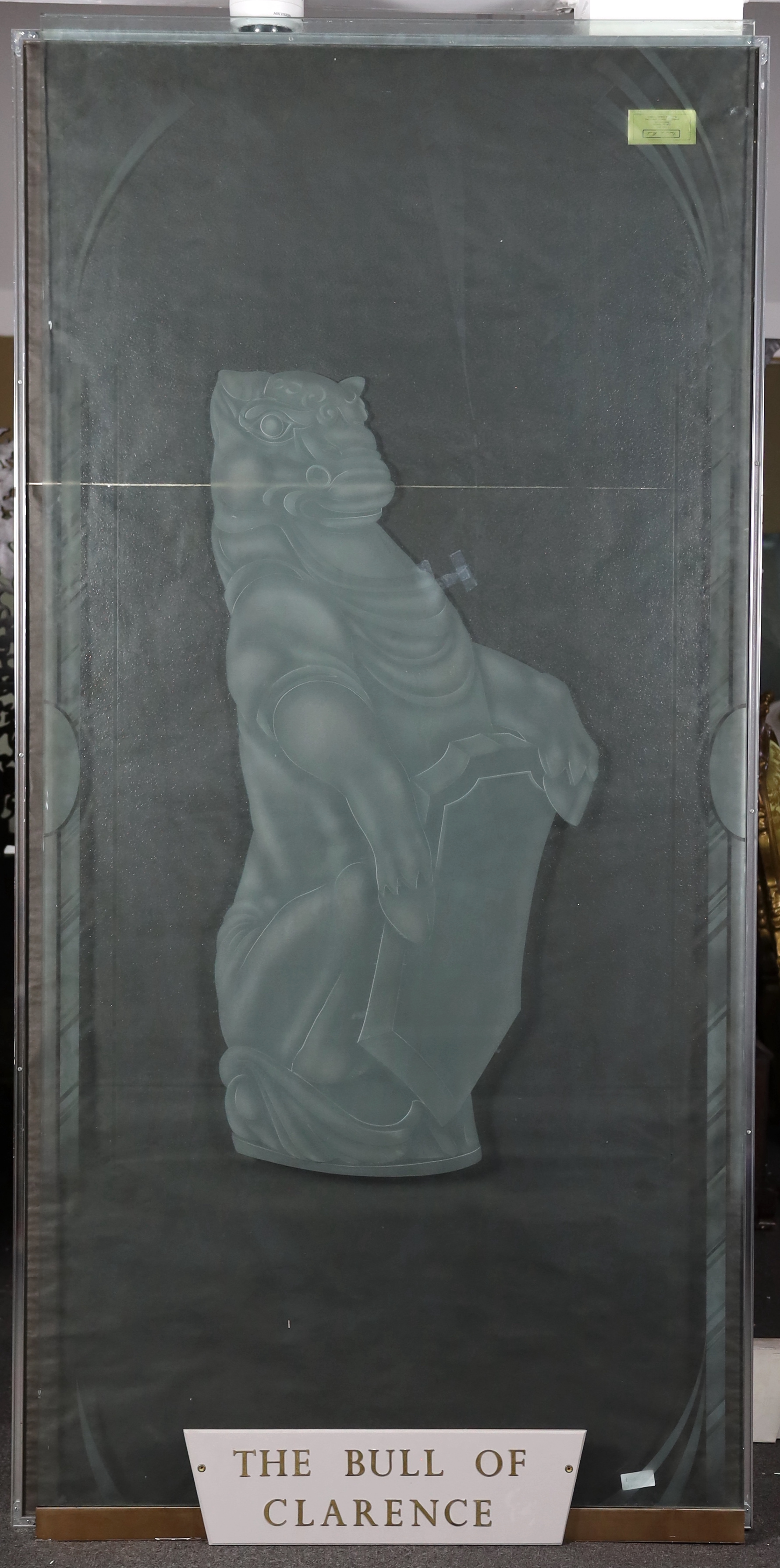 A set of six large cut and etched glass door panels